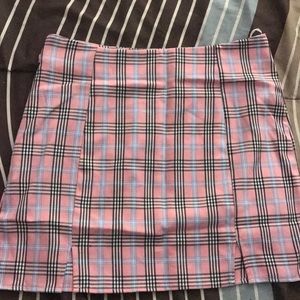 Pink, Black, white plaid skirt